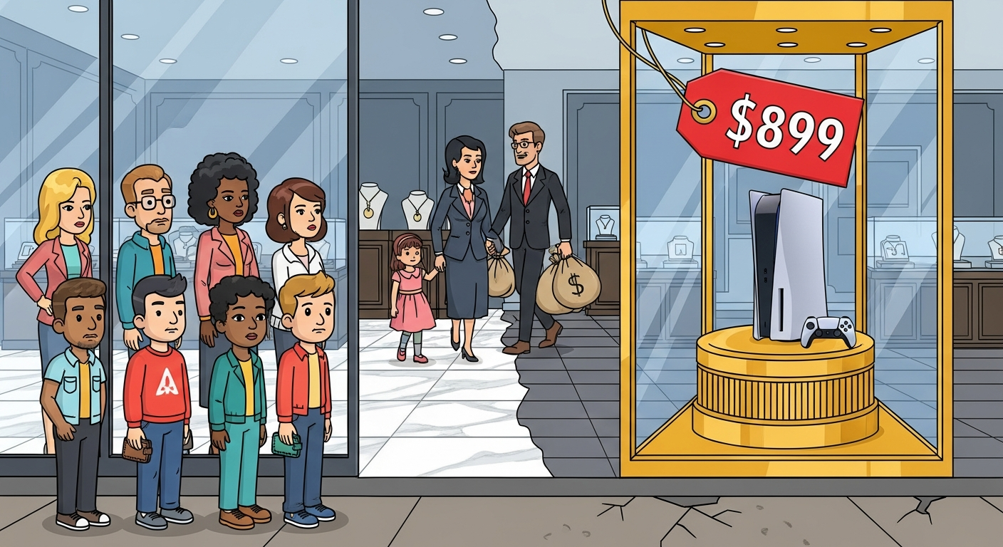 AI Generated Image - PS5 Pro on luxury pedestal with price divide illustration