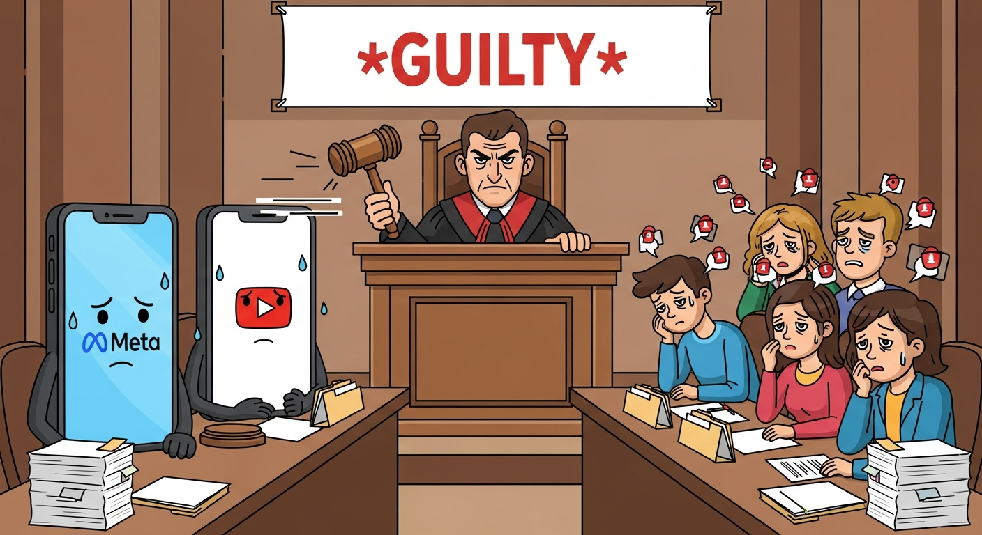 AI Generated Image - Meta and YouTube smartphones found guilty in courtroom trial for social media addiction