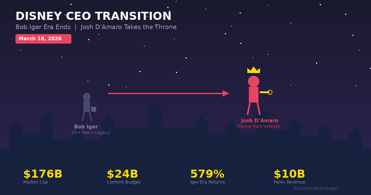 AI Generated Image - Disney CEO Transition from Bob Iger to Josh D'Amaro infographic