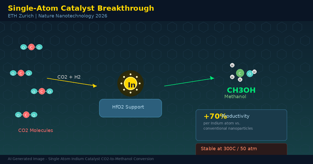 AI Generated Image - Single Atom Indium Catalyst CO2-to-Methanol Conversion Infographic